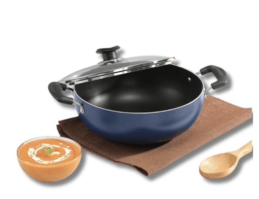 Vinod Zest Aluminium Non Stick Deep Kadai with Glass Lid - 3.1 Litre, 24 cm / 3 mm Thick / 3 Layer/Kadhai for Cooking/Gas Base - 1 Year Warranty